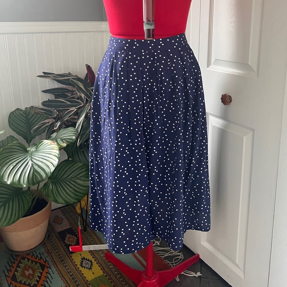 Navy Polka Dot Midi Skirt